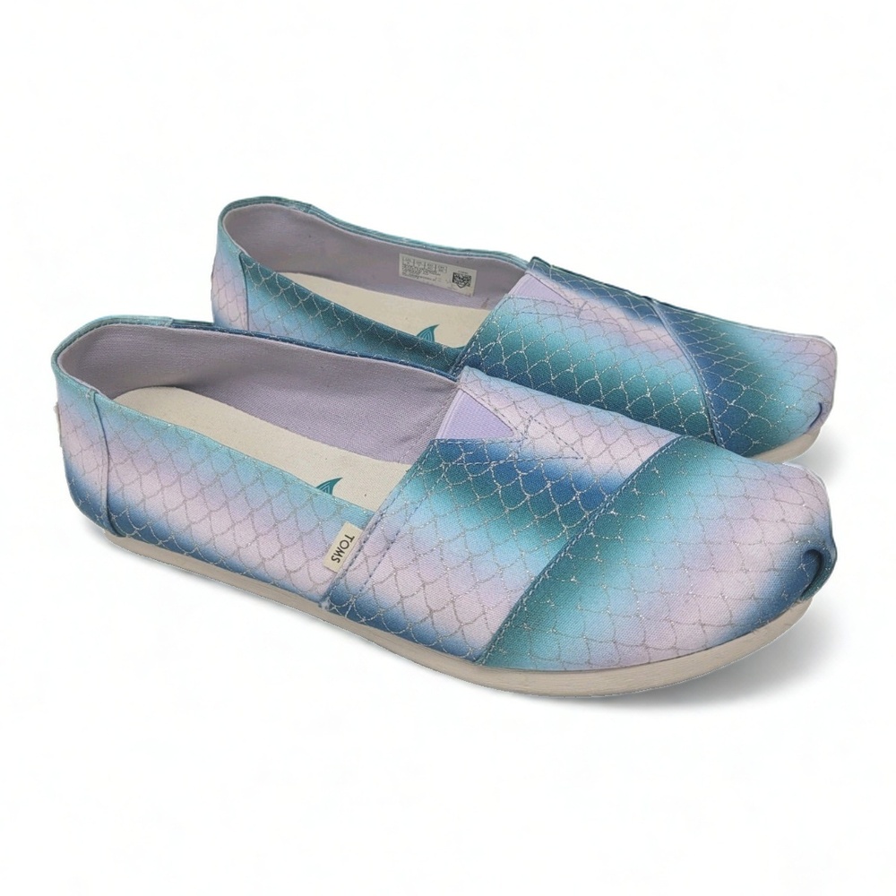 TOMS Alpargata Mermaid Scale Flats Size 9 Canvas Slip On Minimalist Casual Shoes